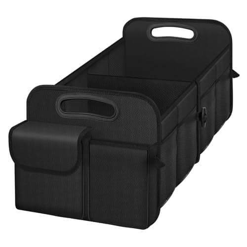 HABOPET Trunk Organizer Collapsible Waterproof car Trunk Organizer for SUVs Sedans Car Storage Organizers with Reinforced Handles Car Accessories for Women and Men 2 Compartments 52L Black