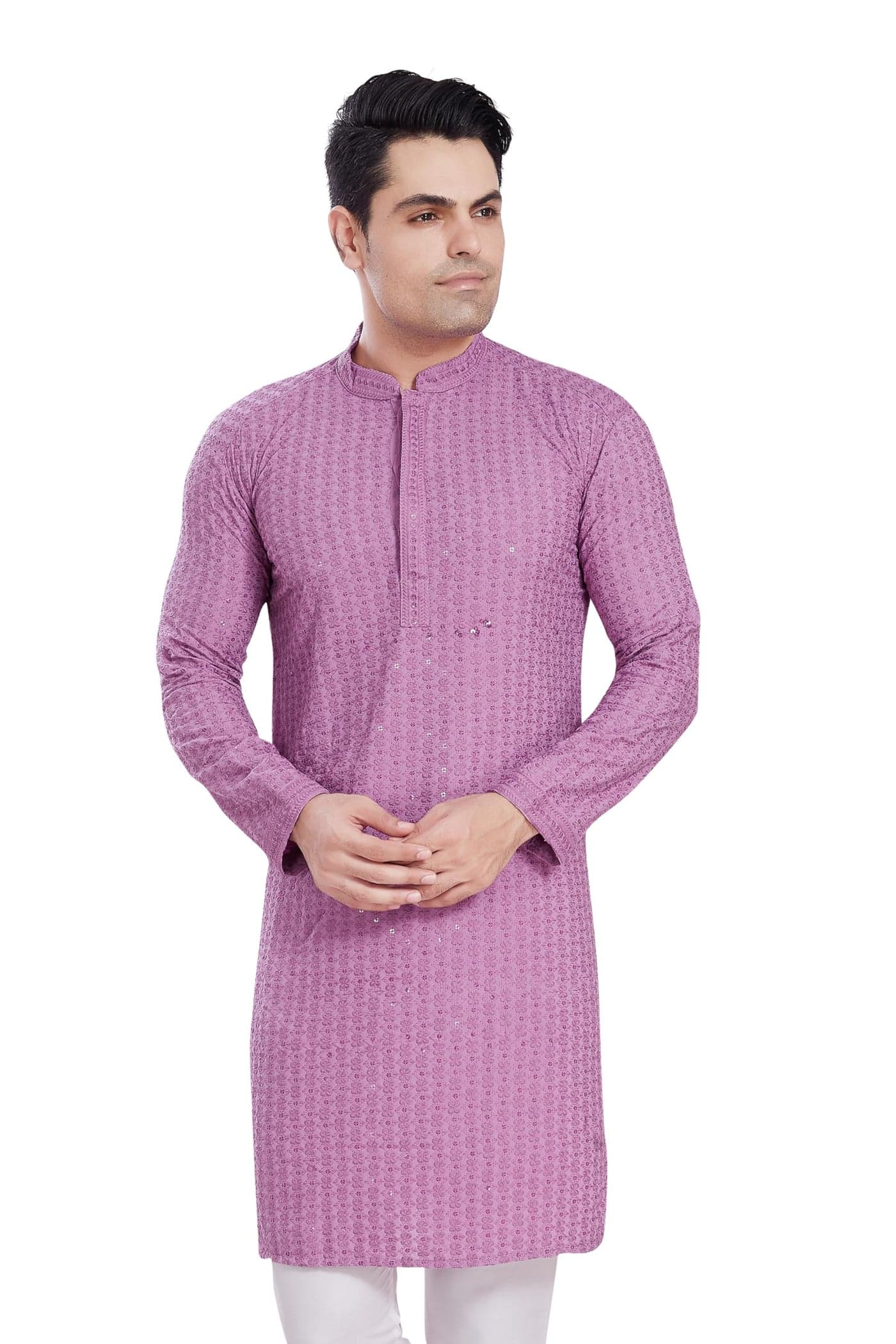 DIVISIVE Men's Sequince Embroidered Cotton Blend Only Slim Fit Kurta (DKRT512_L_Lavendar)
