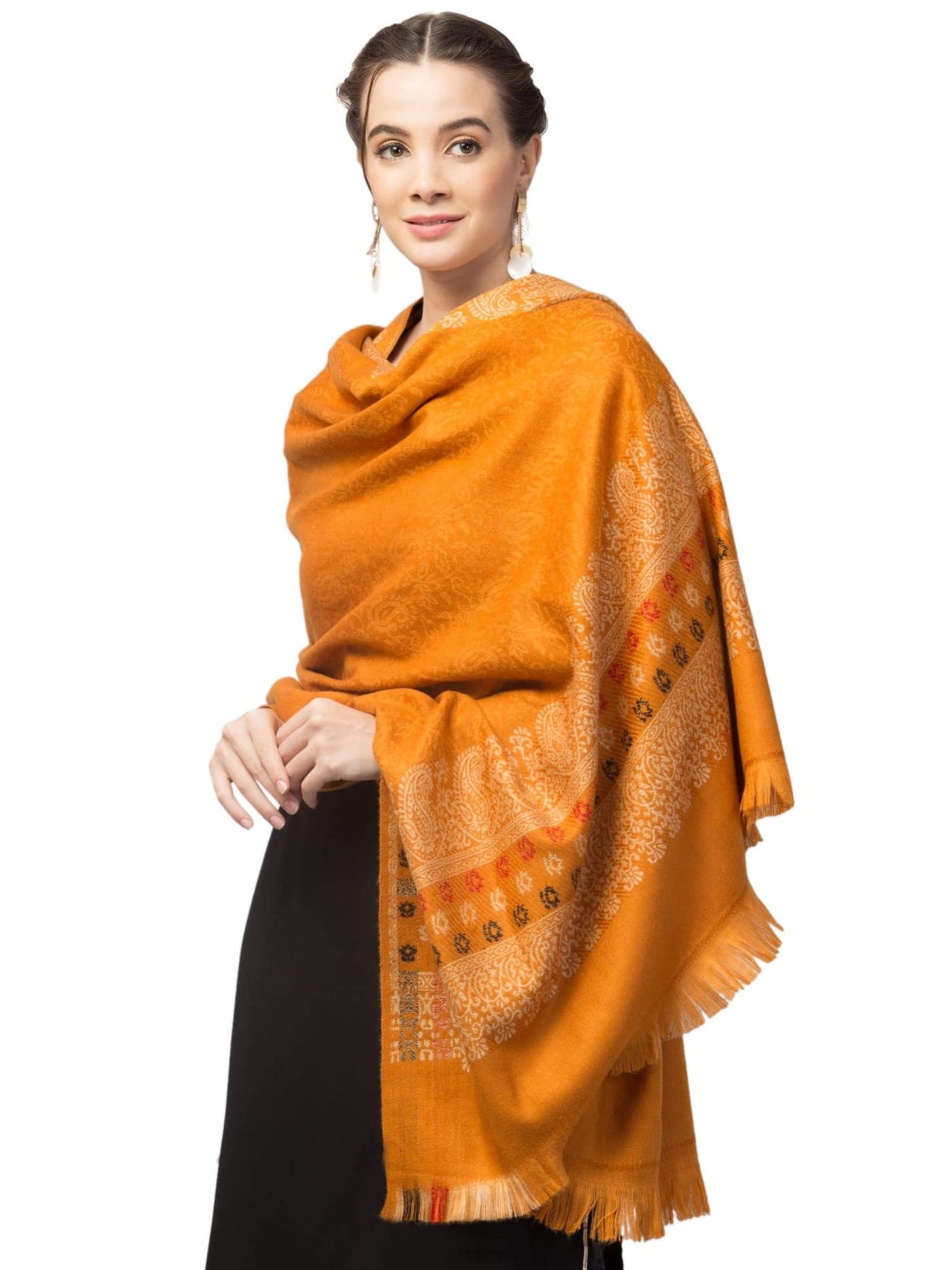 tweedle Women’s Jamawar Shawl/Stole for Winters, Blended Wool Shawl for Ladies, Mustard Yellow Large Size- (40 x 80) inches