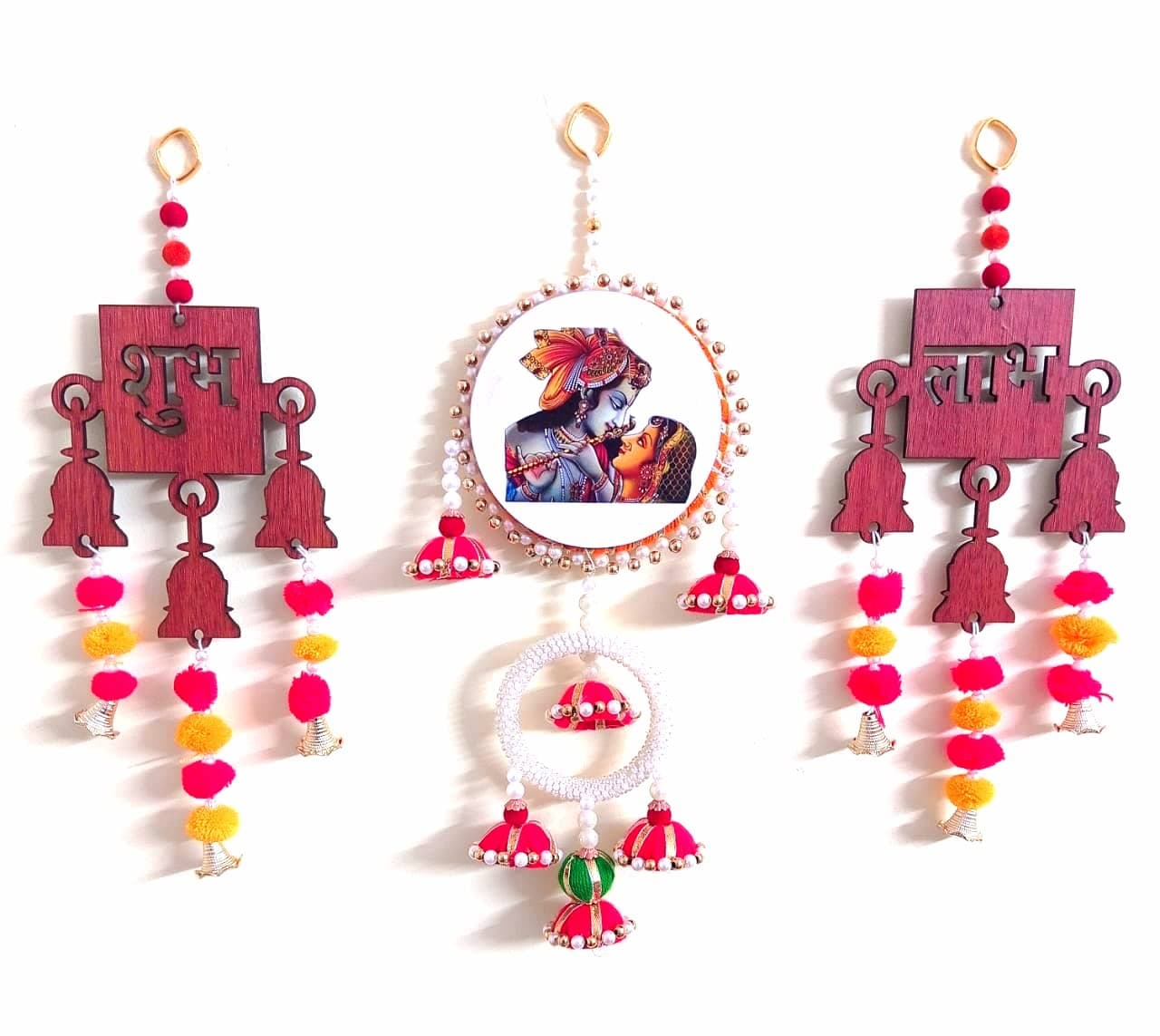 Morvi Shubh Labh and Radhey Krishna Hanging Combo for Home DecorDiwali DecorWedding and All Festival DecorCombo Pack