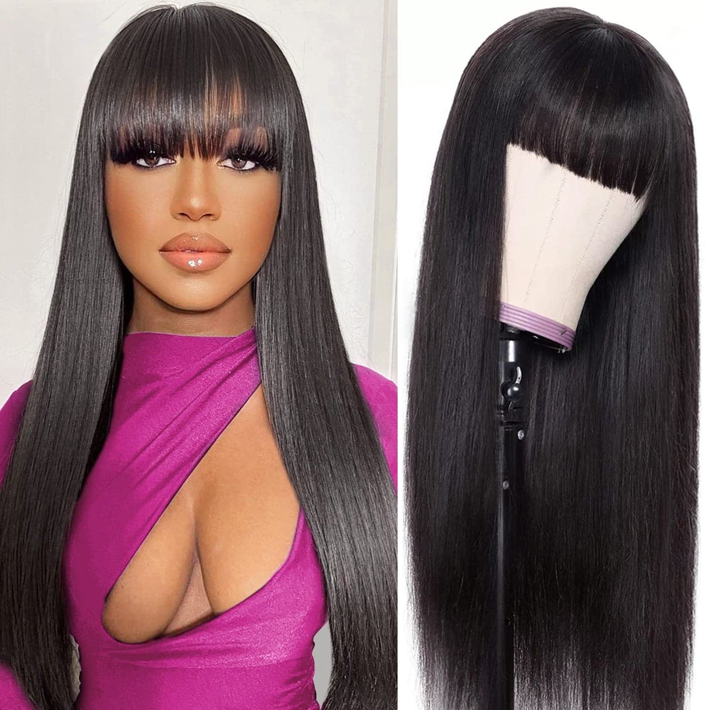 Straight Wigs with Bangs Human Hair Wigs for Black Women None Lace Front Wigs 150 Density Brazilian Virgin Hair Glueless Machine Made Wig Natural Color20 Inch Straight