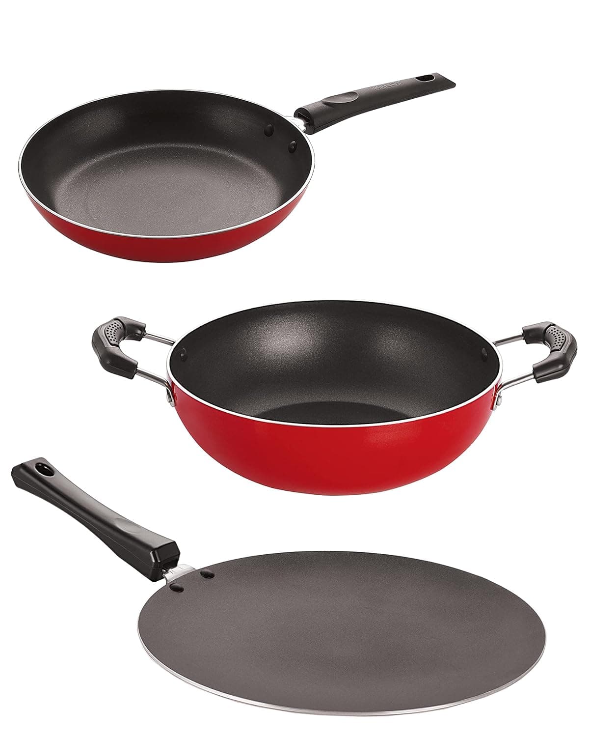 Best Nirlon Cookware 3 Pcs Combo Set (Concave Tawa 28.5cm, Deep Kadai with Stainless Steel Lid 2.2L & Tapper Pan 20cm)