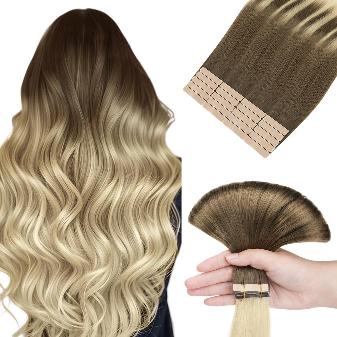 hotbanana Tape in Hair Extensions 24 Inch Tape in Hair Extensions Human Hair 20pcs 50g Ash Brown to Platinum Blonde Tape Hair Extensions Straight Remy Human Hair Tape in Extensions