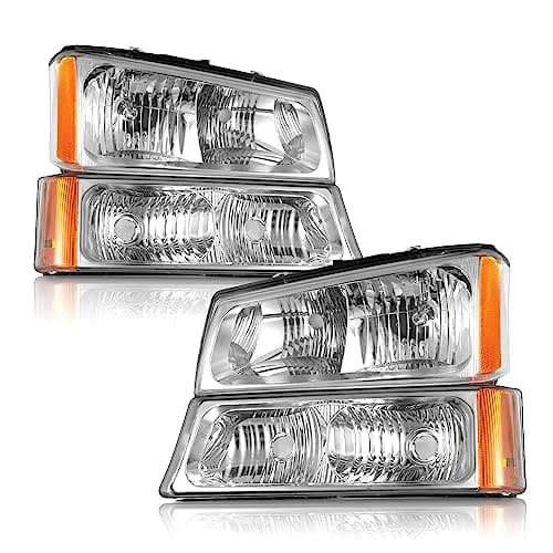 WEELMOTO Headlights Compatible with 2003-2007 Chevy Silverado1500/2500/3500/1500HD/2500HD,For 03 04 2005 2006 Chevy Avalanche 1500/2500 Pickup, Chrome Housing Amber Reflector Driver&Passenger Side