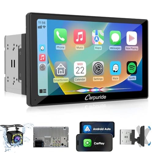 Carpuride Double Din Car Stereo with CarPlay and Android Auto Car Radio 9" HD Floating Touchscreen Car Audio Receivers with Bluetooth, EQ Subwoofer, Mirror Link, SWC, Backup Camera, AUX, AM/FM Radio