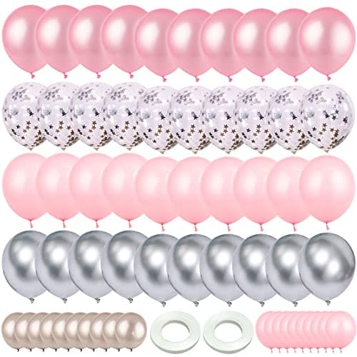 Pink and Silver Balloons 60pack 5 12 Silver Balloon and Light Pink Balloon for Birthday Retirement Bridal Shower Congrats Graduation Wedding Anniversary Suplies