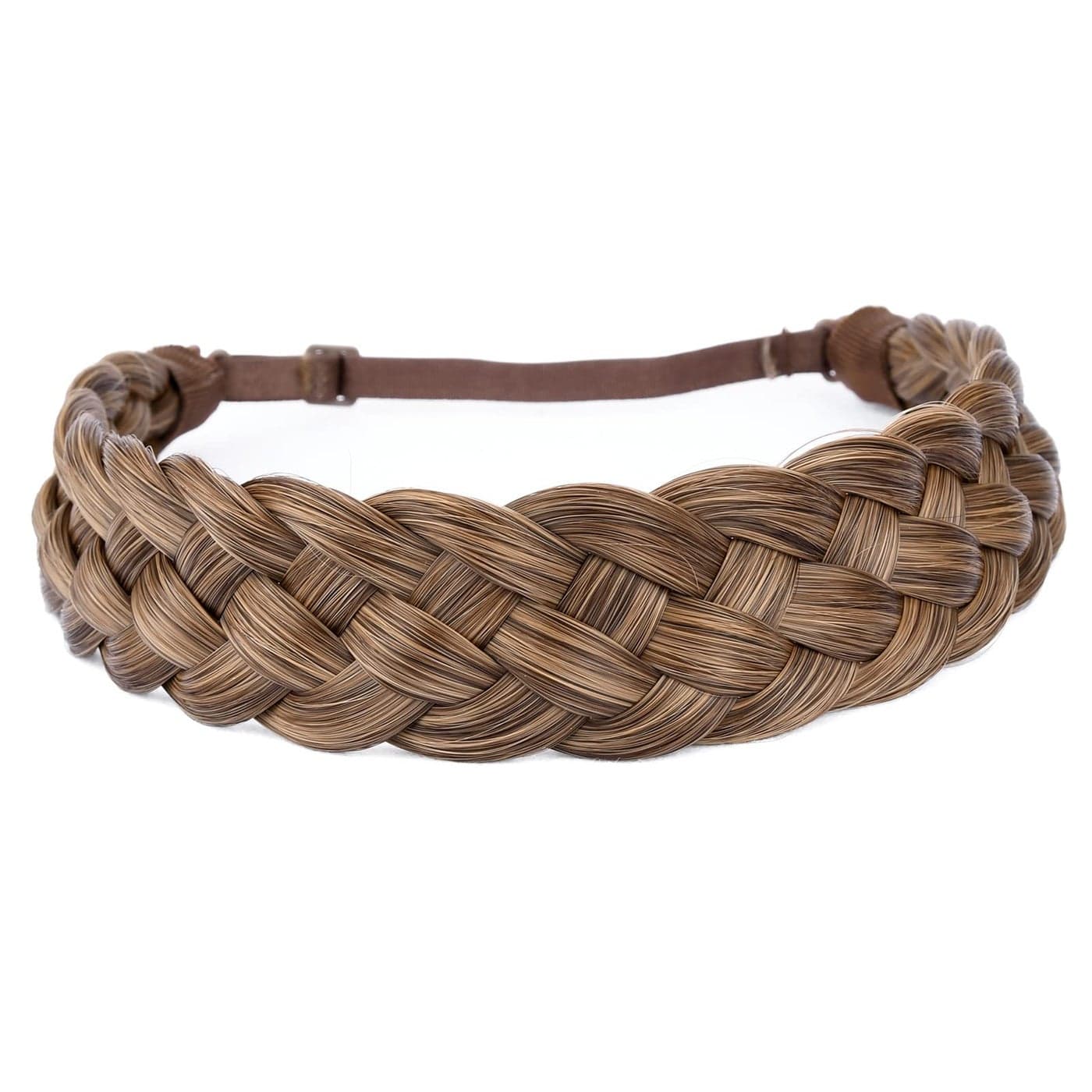 DIGUAN 5 Strands Synthetic Hair Braided Headband Classic Chunky Wide Plaited Braids Elastic Stretch Hairpiece Women Girl Beauty accessory 56g Claybank