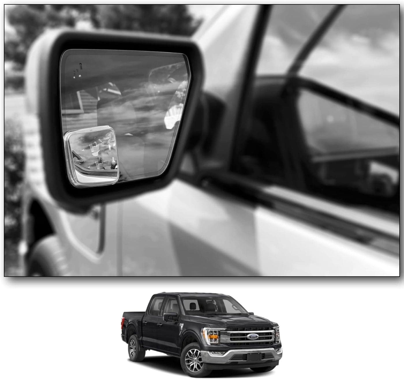 Custom Blind Spot Mirrors Compatible with 2021 Present Ford F150 blind spot mirrors compatible with 14th Generation Ford F150 factory mirrors with BLIS NXTGEN Extended View Blind Spot Mirrors