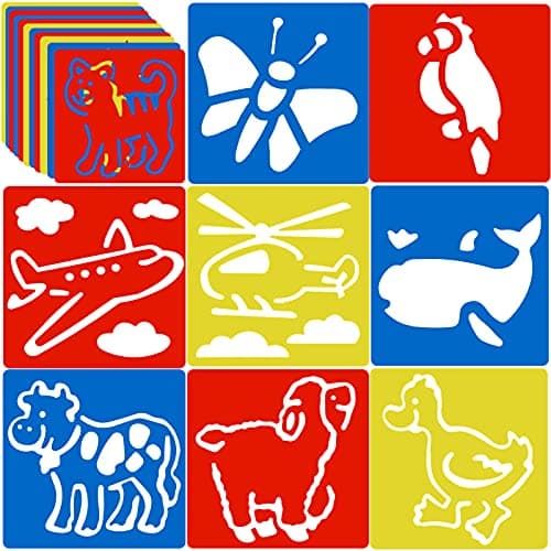 Peohud 36 Pieces Stencils for Kids, 6 x 5.6 Inch Drawing Chalk Stencils, Colorful Painting Stencil Templates in Different Shape for Children to Learn Painting