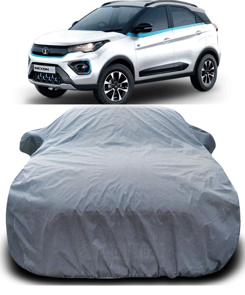 MOTROX Car Cover Compatible with Tata Nexon with Mirror Pocket Triple Stitched Bottom Elastic Water Resistant UV Protection & Dustproof Car Cover-Grey