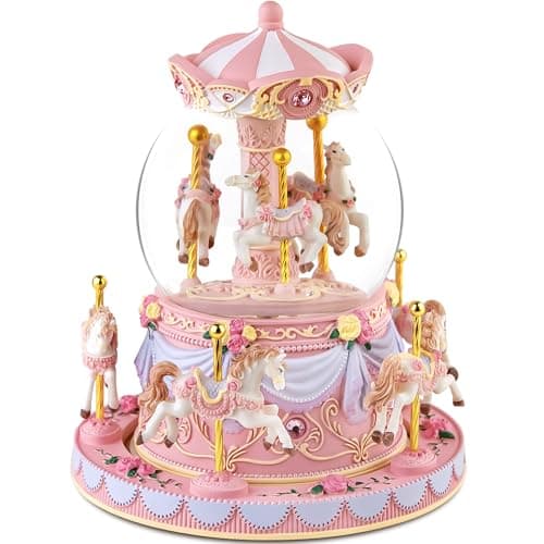 Carousel Snow Globe Birthday Gift for Girls Daughter, Carousel Music Box Plays You are My Sunshine, Upgraded Merry Go Round Carousel Horse Gifts for Mom Friend Sister Women