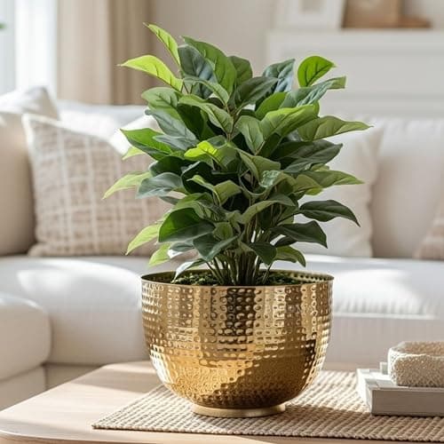 BEHOMA Metal Hammered Golden Bowl Planter for Home Decoration | Plant Pots for Home Living Room Bedroom Office Decor | Size Height- 5.5" x Dia. 8" inch (Plants not Included)