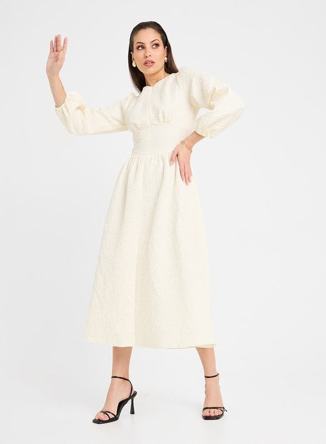 Floral Textured Fit and Flare A-Line Midi Dress