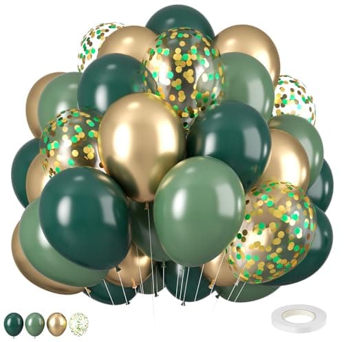 Green and Gold Balloons 12 Inch Dark Emerald Green Sage Green Metallic Gold Balloon Green Gold Confetti Balloons for Birthday Wedding Christmas New Year Eve Party Decorations