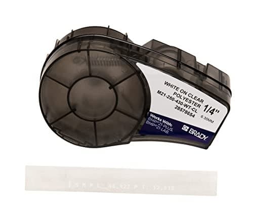 Brady Authentic (M21-250-430-WT-CL) Harsh Environment Polyester Label for Lab, Asset Tracking and Datacom, White on Clear- For M210, M210-LAB, M211, BMP21-PLUS and BMP21-LAB Printers, 0.25" W 21' L