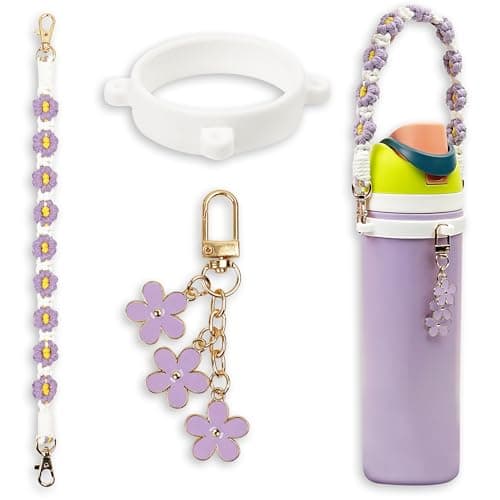 Handle Strap and Charm Set for Owala Water Bottle 24 oz, 32 oz, 40 oz, Owala Kids, Owala Coffee Tumbler, Owala FreeSip – Includes Handle Strap, for Owala Accessories & Stanley Cup Accessories (Purple)