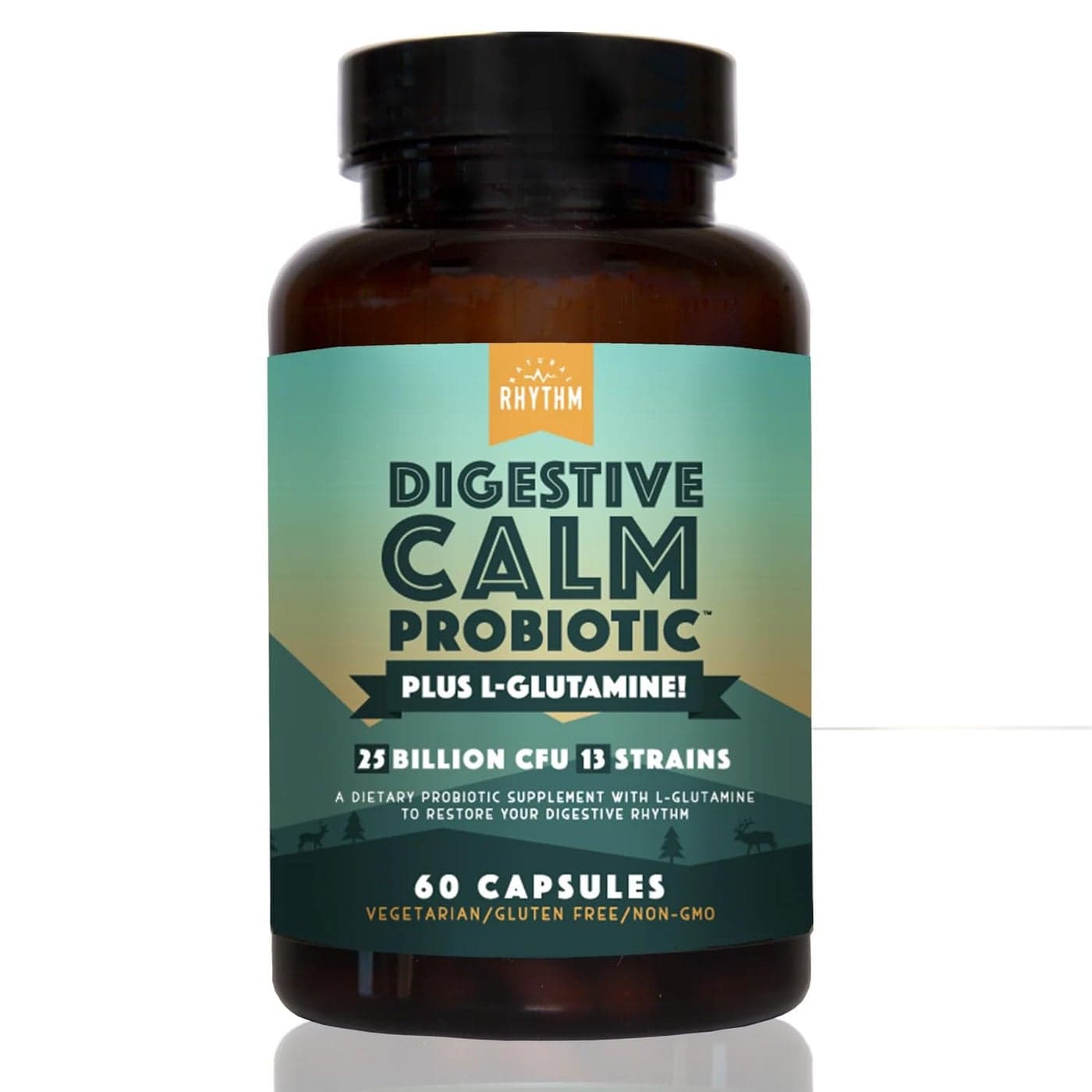Natural Rhythm Digestive Calm Probiotic Plus LGlutamine 25 Billion CFU and 13 Strains Natural Support for Better Digestion for Bloating Constipation Gas Relief Leaky Gut 60 Capsules