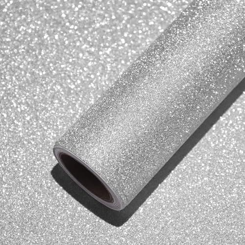 GREEWELT Silver Glitter Wallpaper | Peel and Stick | Self Adhesive Sparkle Wall Décor | Waterproof Vinyl | 41cm x 200cm | Stylish Shine for Walls & Furniture