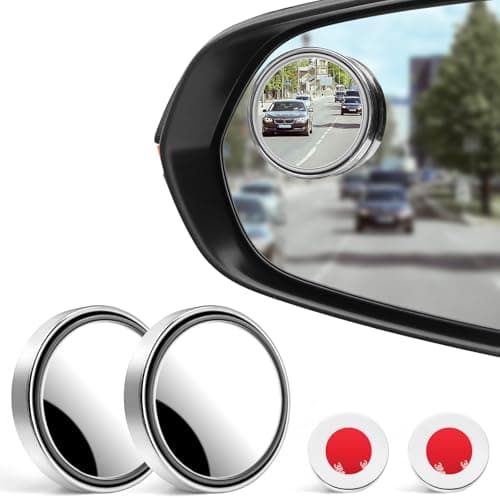 LivTee Blind Spot Mirror, 2'' Round HD Glass Frameless Convex, 2Pack Side Mirror Blind Spot, Rear View Mirrors Exterior Accessories with Wide Angle Adjustable Stick for Car SUV and Trucks, Silver