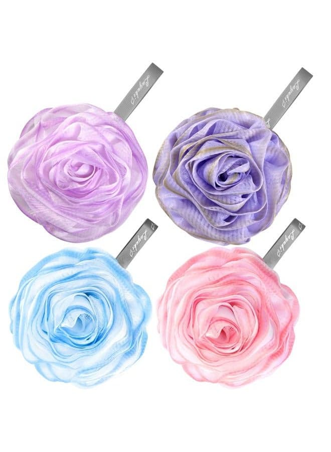 Bath Shower Sponge, Bath Loofah Sponge, Body Wash Sponge, Rose-Shaped Loofah Sponge, Exfoliating Bath Sponge, Body Scrubber (Set of 4 Pieces)