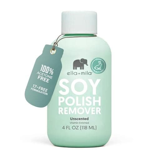 ellamila Soy Nail Polish Remover Unscented NonAcetone NonToxic Fingernail Polish Remover for Natural Nails Gentle Vegan Formula Enriched with Vitamins A C E 4 fl oz