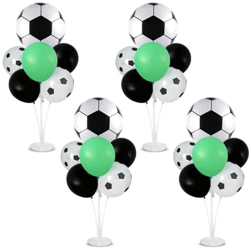 4 Sets Soccer Party Balloons Stand Kit with Soccer Foil Balloons Sport Themed Party Ball Balloon Centerpiece for Tables for Game Sports Birthday Baby Shower Decoration