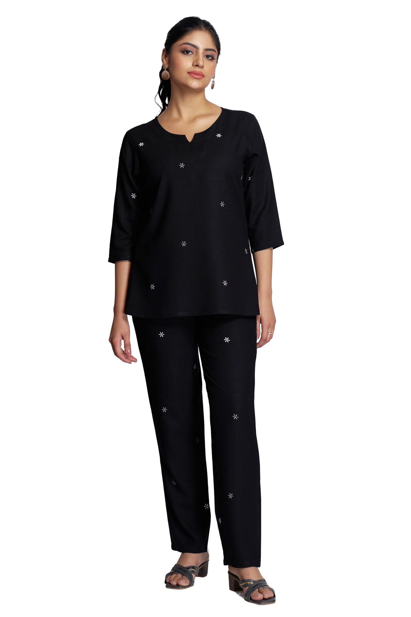 BERRY BIRD Women's Floral Printed Rayon Night Wear Top and Bottom Night Suit Set