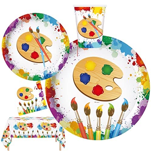 Serves 24 Art Birthday Party Supplies Includes PlatesNapkinsTable Covers Ideal for Art Party Birthday Theme Party Decor