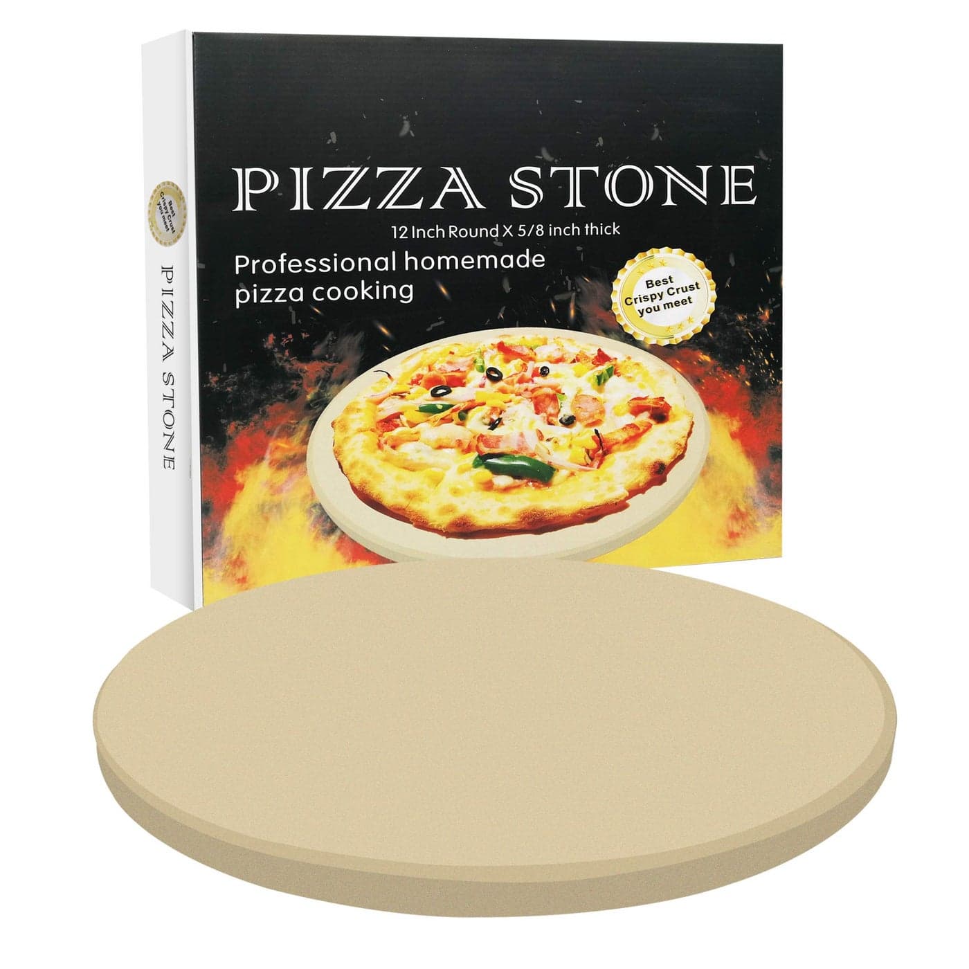 VIKEYHOME Round Pizza Stone Heavy Duty Cordierite Pizza Grilling Stone Baking Stone Pizza Pan Perfect for Oven BBQ and Grill Thermal Shock Resistant Durable and Safe 12 Inch Round 46Lbs