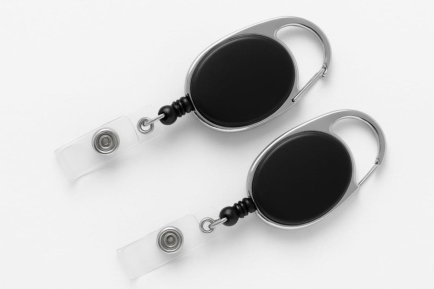 AccuPrints Pack of 2 Oval Round Reel ID Card Holder, ID Badge Retractable Clip Badge Card Holders for Office Employees (Black)