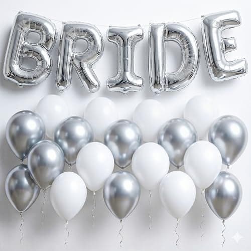 KatchOn 23pcs Silver Bride Balloons Set 16 Inch Silver White for Bachelorette Party Decorations
