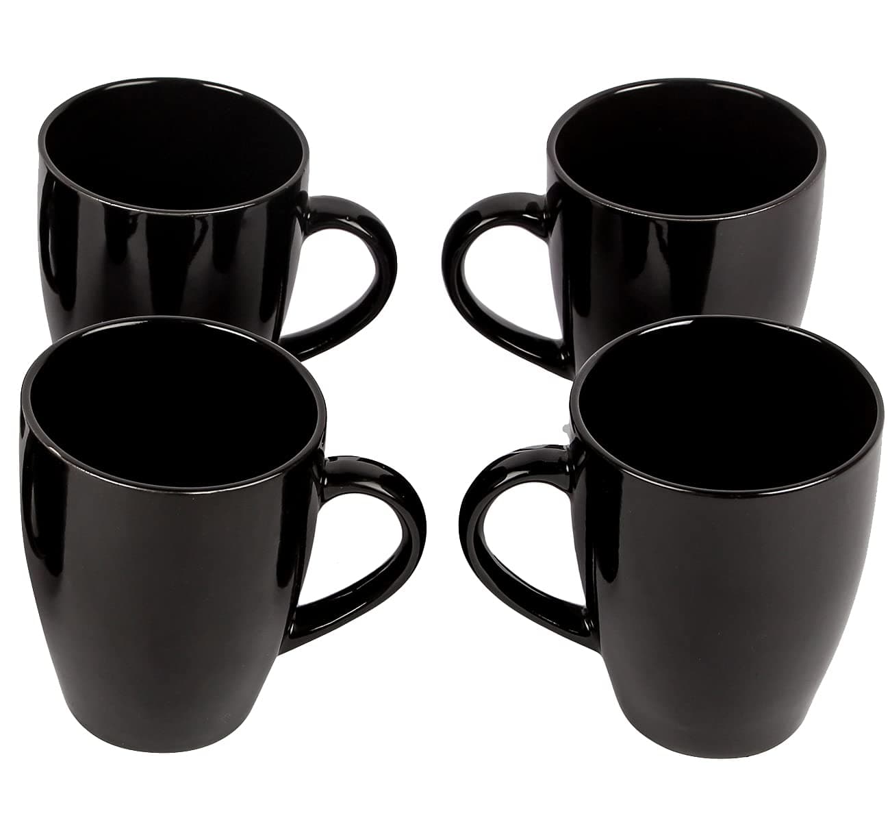 Anwaliya Ceramic Coffee Mug Set of 4 (280ml) Handcrafted Minimalist Black Shine Design Tea Cups Stackable, Chip Resistant, Large Serving Green Tea Cups, Naomi (Black Shine)