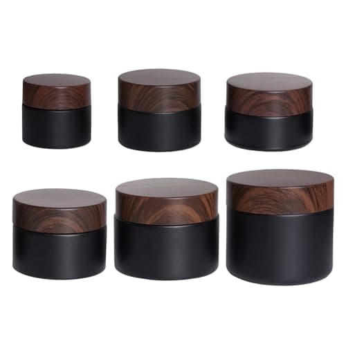 Miayon 6Pcs Small Travel Lotion Containers with lids Glass Sample Empty Round Cosmetic Jar Bottles for Creams Makeup Lotion Toiletries Storage Black mixed size