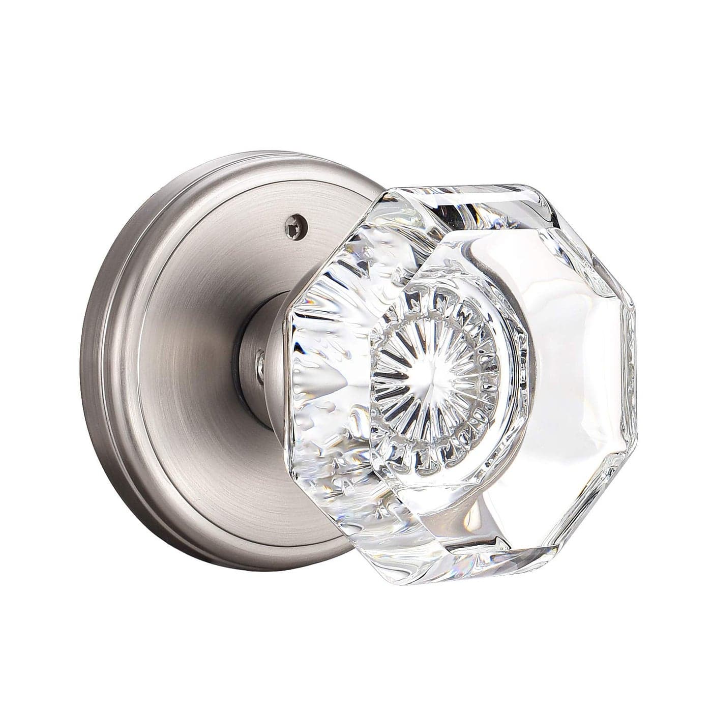 CLCTK Crystal Glass Door Knobs Interior Modern Bathroom Bedroom Door Knobs with Lock Privacy Function Satin Nickel