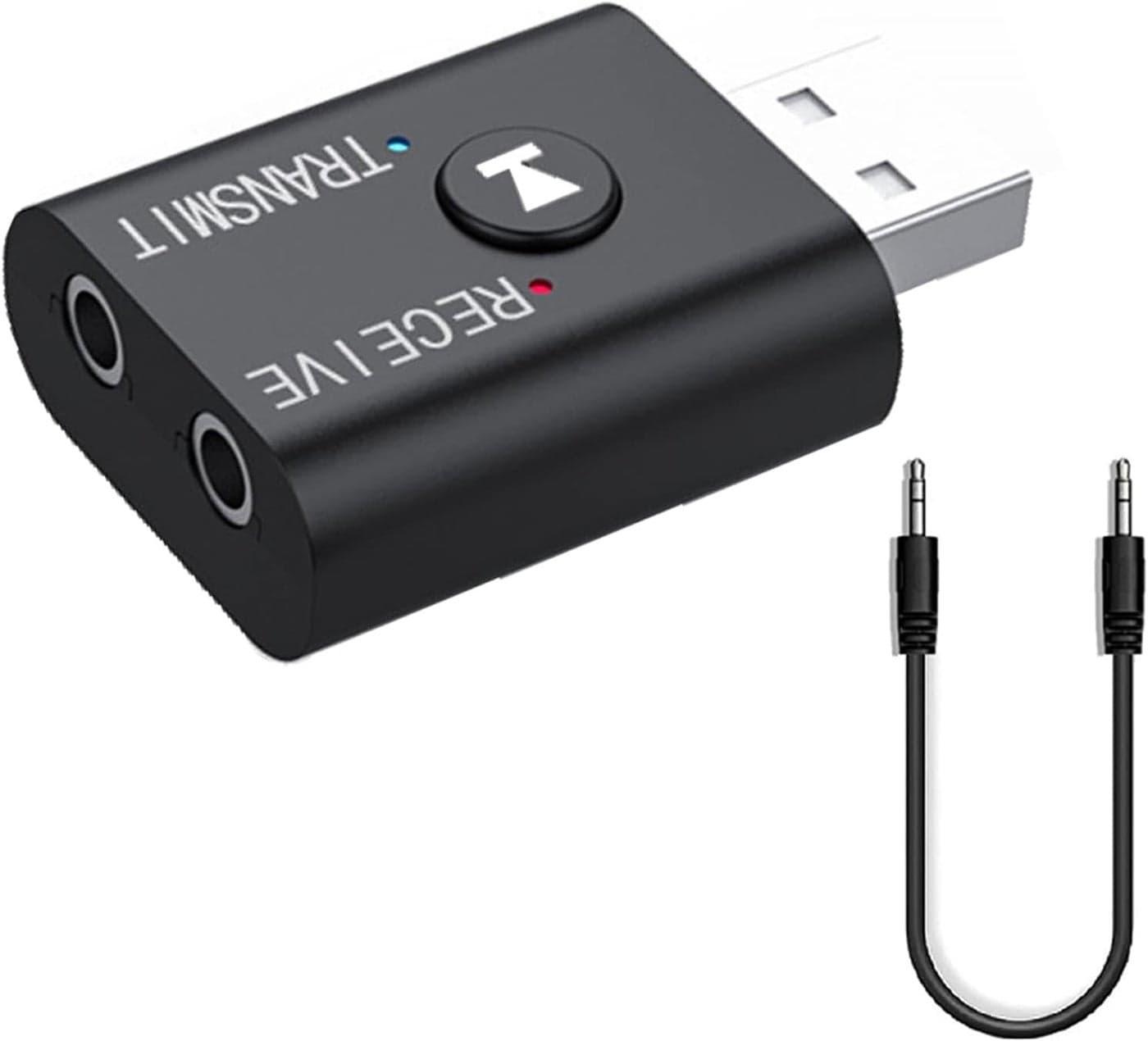 TIZOQ Bluetooth Car Adapter, 2 in 1 Mini Bluetooth BT USB 5.0 Transmitter Receiver Wireless 3.5mm Aux Jack Adapter Hands-Free Car Kit Built-in Mic for Car Aux, Headphones, PC, TV, Laptop, Smarphone