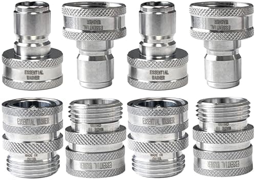 Essential Washer Stainless Steel ¾” Garden Hose Quick Connect Fittings | One Hand Operation Design | Plug & Coupler Set Of 4