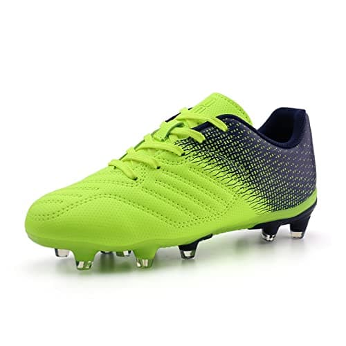 brooman Kids Soccer Cleats Boys Girls Athletic Outdoor Football Shoes (12,Lime Navy)
