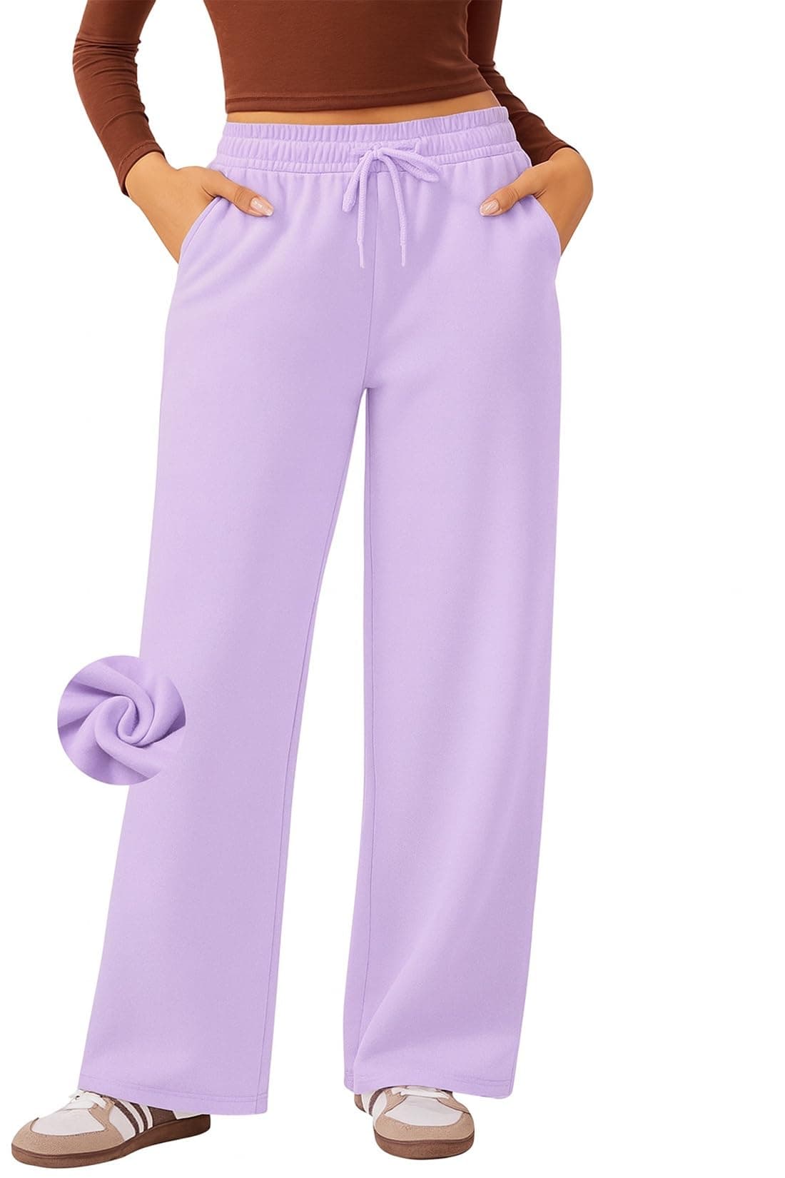 ADBUCKS Women’s Fleece Wide Leg Sweatpants – High Waisted Athletic Winter Workout Pants with Pockets, Baggy Lounge Pants with Thermal Fleece Lining (in, Alpha, 2XL, Lilac)