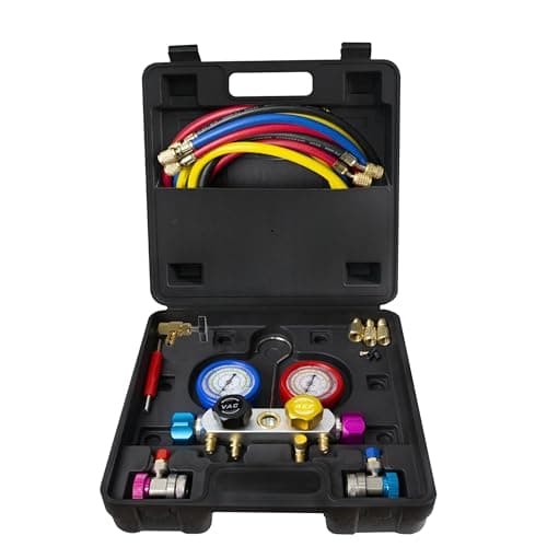BACOENG AC Manifold Gauge Set for R134A R410A R22, HVAC Gauges with Hoses, 4 Way AutomotiveAir Conditioner Refrigerant Recharge Kit