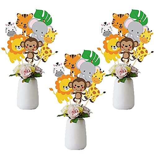 Festiko 24 Pcs Cute Safari Animal Birthday Centerpiece Jungle Animals Cupcakes Jungle Party Safari Centerpiece Safari Decoration Jungle Decoration|Multicolor