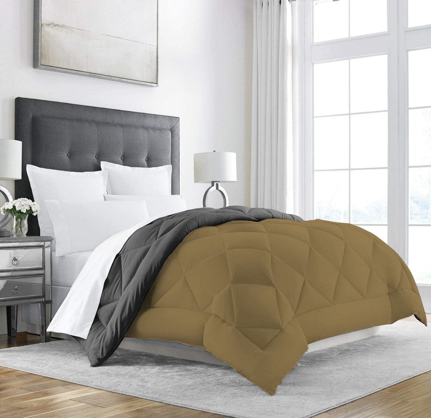 Jaipur Linen All Season Microfiber Reversable DuvetAC ComforterQuilt Beige Grey Single Size 60 Inch x 90 Inch