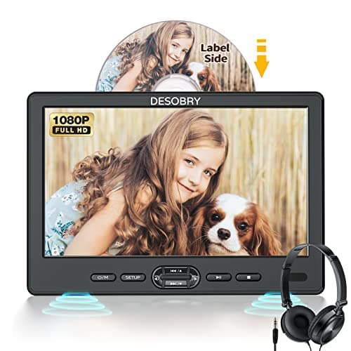 DESOBRY 105 Car DVD Player with Headrest Mount Portable DVD Player for Car with Headphone SuctionType Disc inSupport 1080P VideoHDMI InputUSBSD Card ReaderAV inOutLast MemoryRegion Free