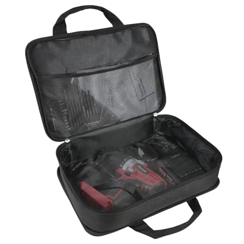 AVID POWER Tool Bag, 12 Inch Tool Storage Carrying Case, Suitable for Cordless Drill, Tire Inflator, Impact Wrench, Soft Canvas Power Tool Pouch with Mesh Dividers & Double Zipper