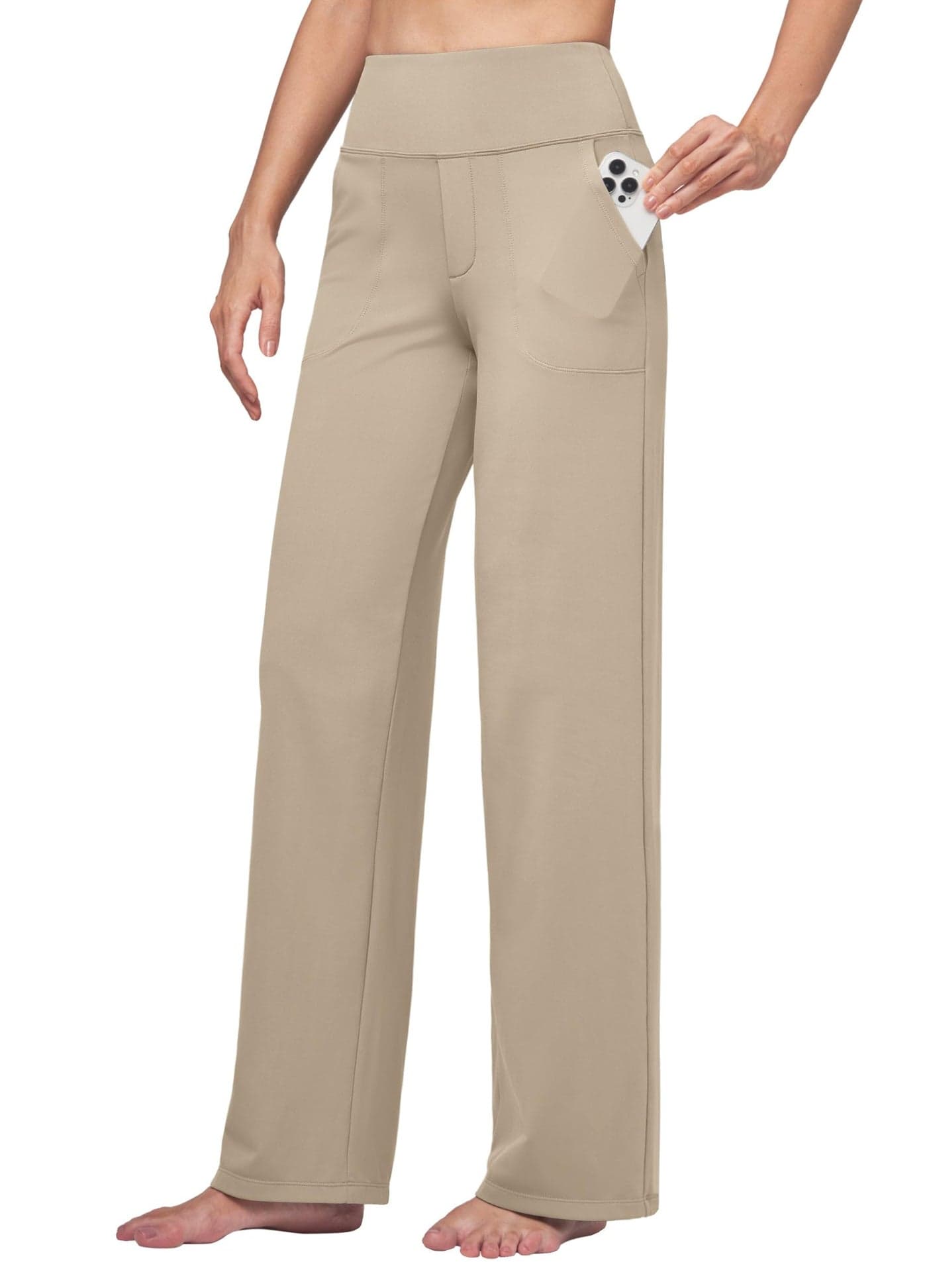 Willit Women's Yoga Pants Wide Leg Dress Work Pants Stretch Casual Pants Slacks with Pockets High Waist 28" Khaki M