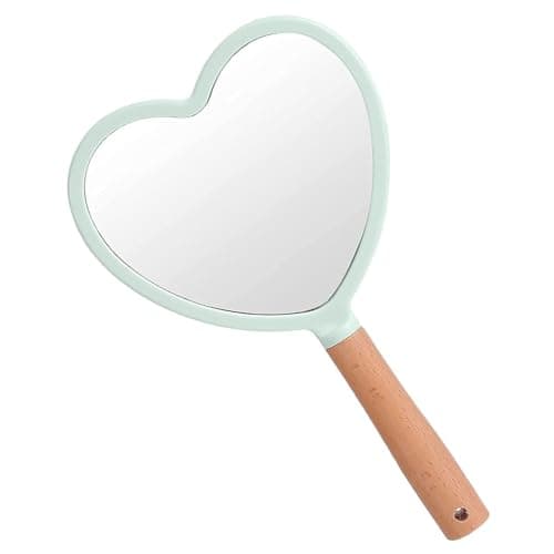 Trifecta Single-Sided Portable Travel Handheld Vanity Mirror with Hanging Hole in Handle Hand Mirror with Comfy Handle for Makeup,Small Cute Wood Hand Mirror(Heart, Green Pack of 1)