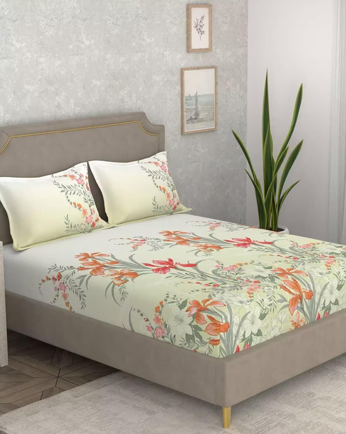 Portico New York Super King Size Flat Bedsheet with 2 Pillow Covers Facets (Multicolor 6)