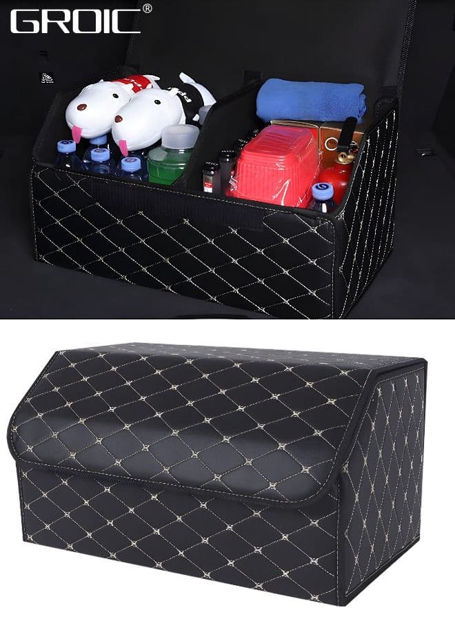 Foldable Car Trunk Organizer with Lid,Leather Car Trunk Storage Box,Car Trunk Storage Organizer Bin,Storage Organizer for Camping Picnic Home Garage