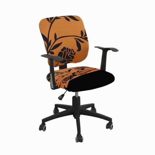 HOKIPO 'Elira Series' Printed Office Chair Cover for Task Chair- 140 GSM Stretchable Fabric- Washable & Anti-Slip- Fits Small Office Chairs Without Headrest, Copper Brown Floral (AR-5225-C8)