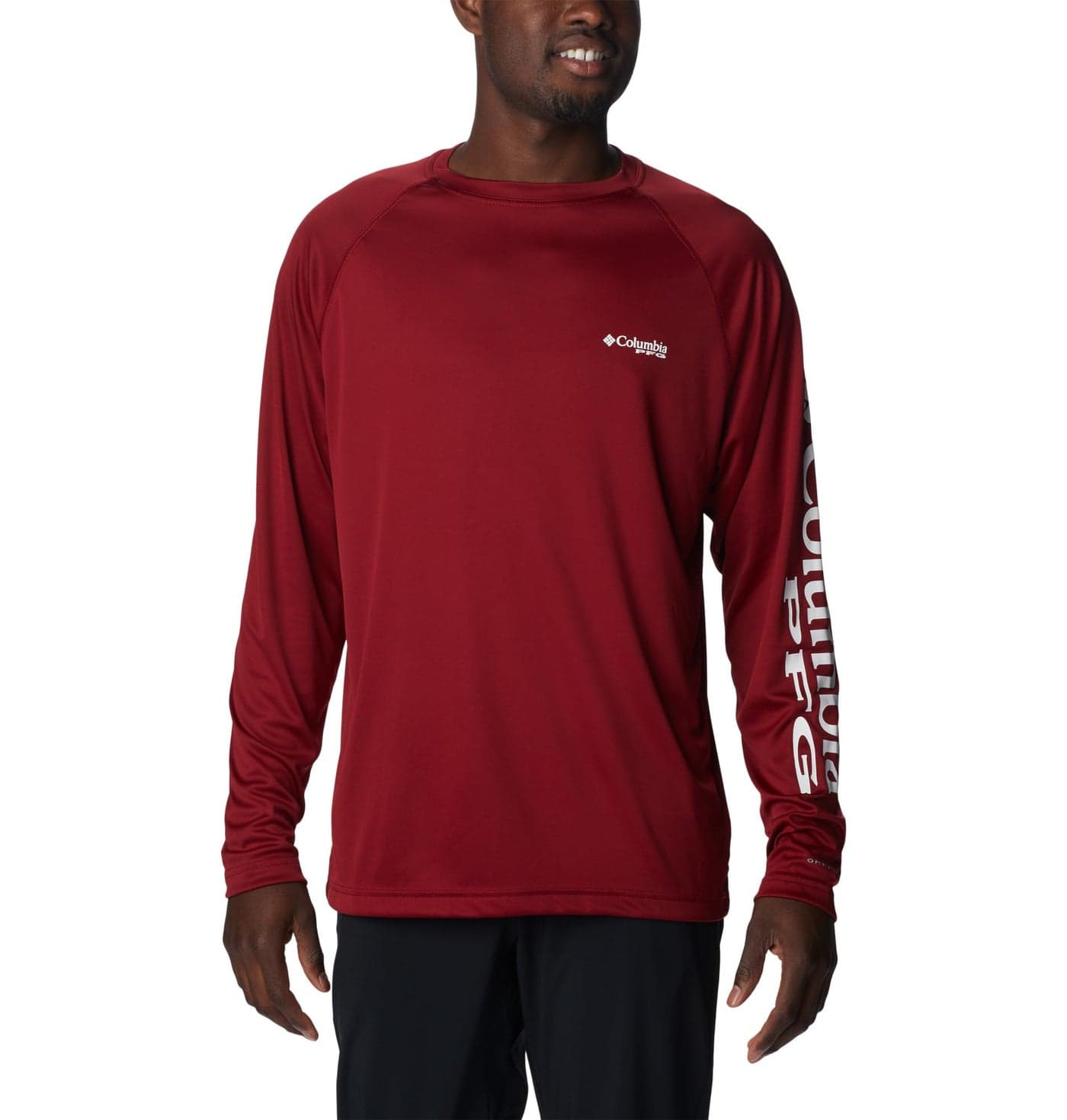 Columbia Men's PFG Terminal Tackle Long Sleeve Fishing Shirt, Beet/White Logo, X-Small