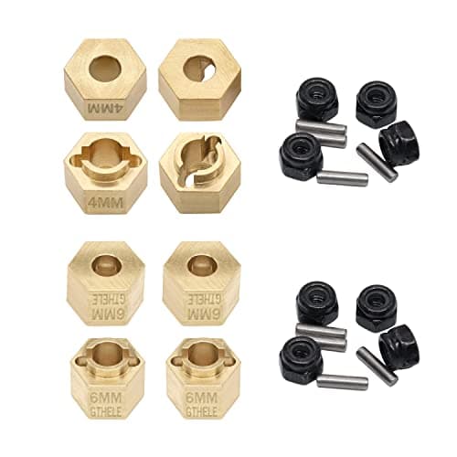 GTHELE Brass Wheel Hex Hub 4mm&6mm(+1.5mm) Extenders Adaptor Set&Lock Nuts for 1/18 TRX4M Upgrade Parts RC Crawler Car